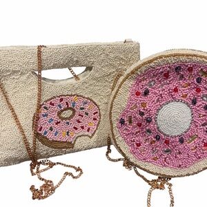 TWICE AS SWEET -  Beaded Strawberry Frosted Donut Clutch and Crossbody Set